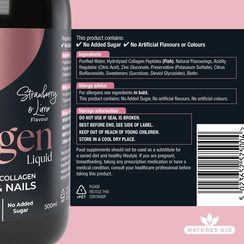 Natures Aid Collagen Liquid Strawberry & Lime