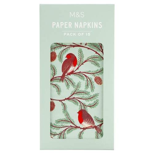 M&S 15 Festive Robin Paper Napkins
