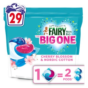 Fairy Non Bio The Big One Cherry Blossom & Nordic Cotton  Washing Liquid Pods 29 Washes 1151.3g
