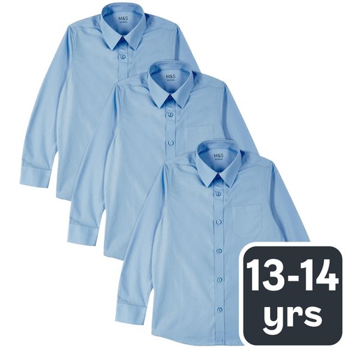 M&S Boys, Easy Iron School Shirts, 13-14 Years, Blue