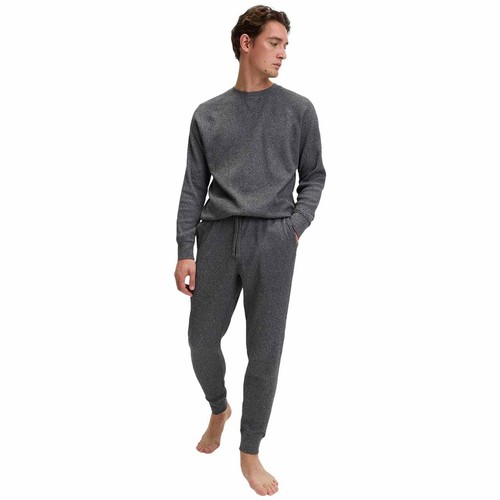 M&S Mens Pure Cotton Waffle Loungewear Bottoms, M, Grey