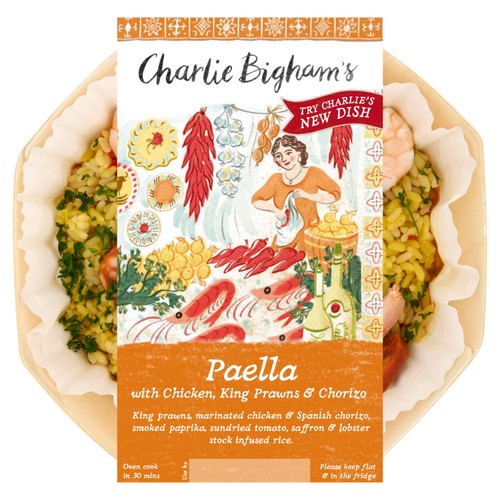 Charlie Bigham's Paella with Chicken, King Prawns & Chorizo For 1