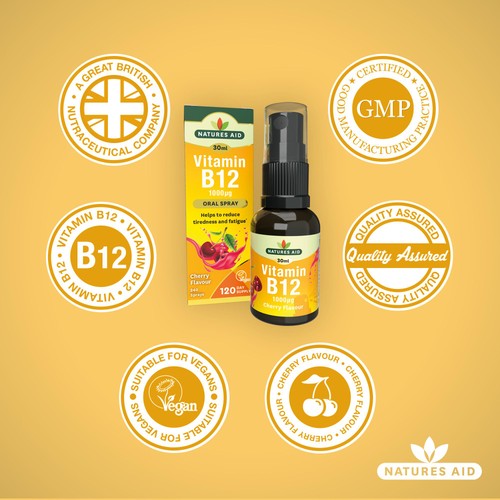 Natures Aid Vitamin B12 1000iu Oral Spray (Cherry Flavour)