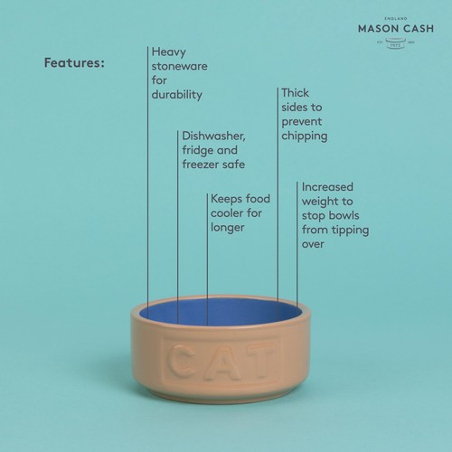 Mason Cash Cane/Blue Lettered Cat Bowl 13cm