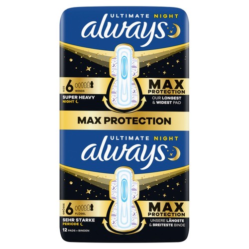 Always Sanitary Towels Ultimate Night With Wings - Size 6