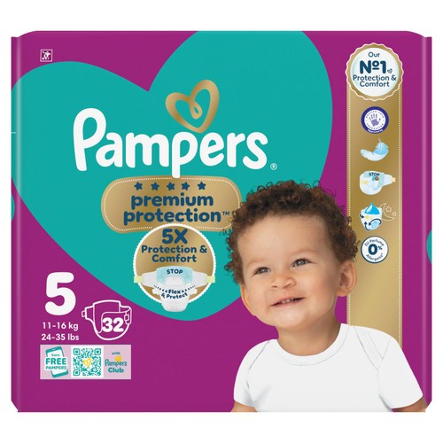 Pampers Premium Protection Nappies, Size 5 (11-16kg) Essential Pack