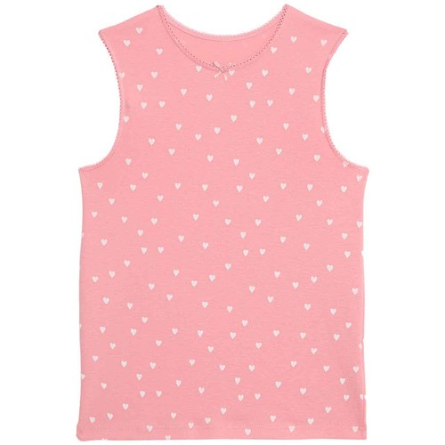M&S Girls Pure Cotton Heart Print Vests, 3-4 Years, Pink Mix