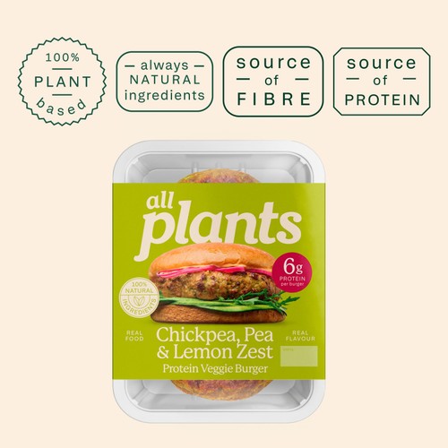 all plants Chickpea, Pea & Lemon Zest Protein Veggie Burger