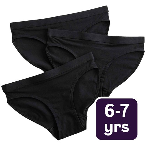 M&S Girls Cotton Stretch Knickers, 6-7 Y, Black