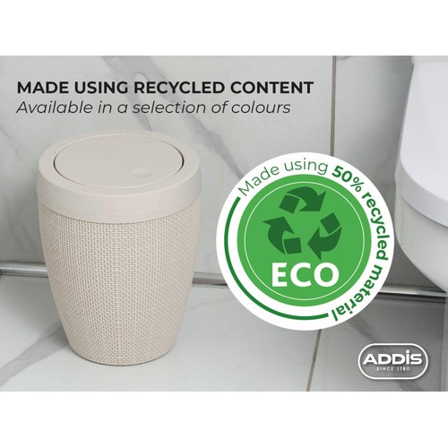 Addis Faux Hessian Plastic Round Swing Lid Bathroom Bin, White