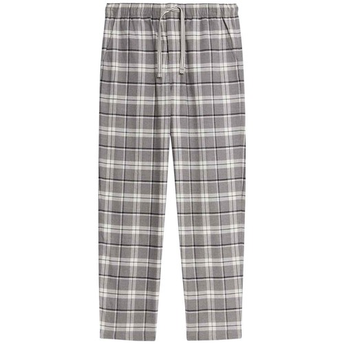 M&S Mens Pure Cotton Checked Loungewear Bottoms, S, Grey Mix