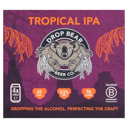 Drop Bear Beer Tropical IPA 4 pack 0.5% Alcohol Free