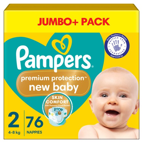 Pampers New Baby Nappies, Size 2 (4-8kg) Jumbo+ Pack