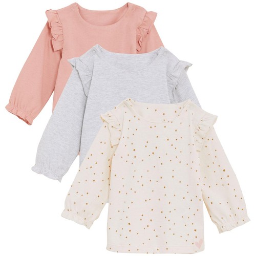 M&S Cotton Nordic Girls Top, 0-3 Months, 3 Pack, Pink Mix