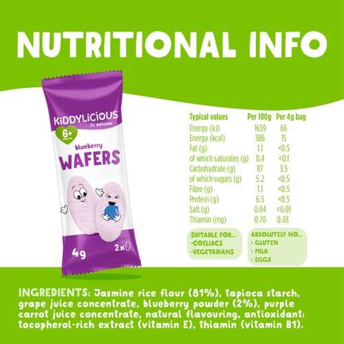 Kiddylicious Maxi Blueberry Wafers Baby Snack Multipack 6+ Months