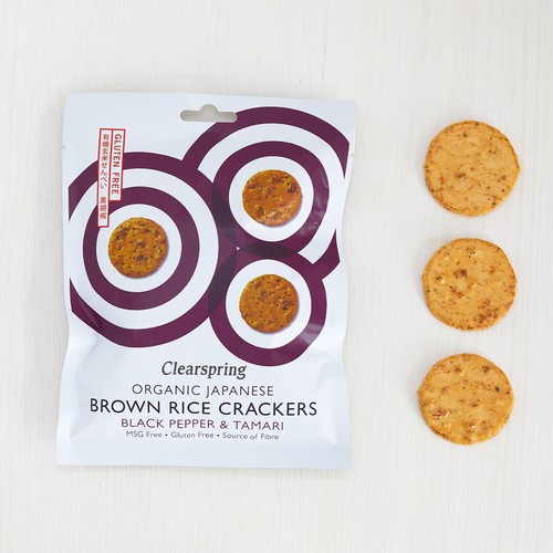 Clearspring Organic Japanese Brown Rice Crackers - Black Pepper & Tamari