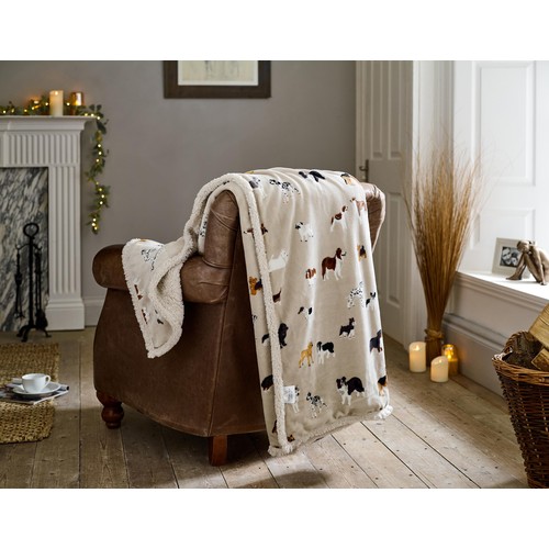 Deyongs Mixed Dogs Oatmeal Sherpa Throw