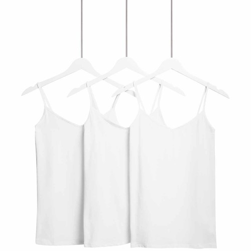 M&S Womens Cotton Rich Strappy Vests, 14, White