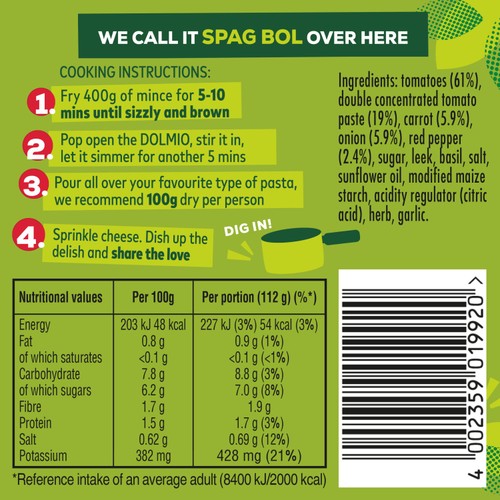 Dolmio Bolognese Smooth Vegetable Pasta Sauce