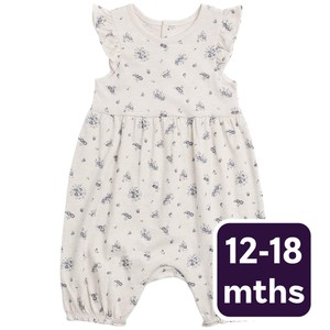Cotton Floral Romper, 12-18 Months, Cream