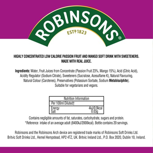 Robinsons Mini Passion Fruit & Mango No Added Sugar