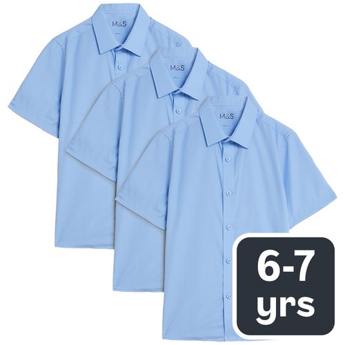M&S Boys 3 Pack Regular Fit Shirt, 6-7 Y