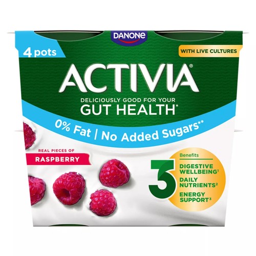Activia Raspberry Fat Free No Added Sugar Gut Health Yoghurt Multipack