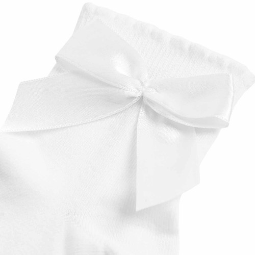 M&S Girls, Cotton Rich Ankle Bow Socks, Size 4-7 Large, White