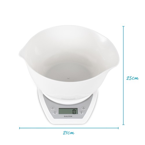 Salter Digital Kitchen Scales with Dual Pour Mixing Bowl, White