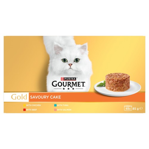 Gourmet Gold Savoury Cake with Beef, Chicken, Salmon, Tuna Wet Cat Food Can