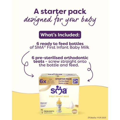 SMA 1 First Infant Milk Liquid Formula Starter Pack from birth 6x70ml