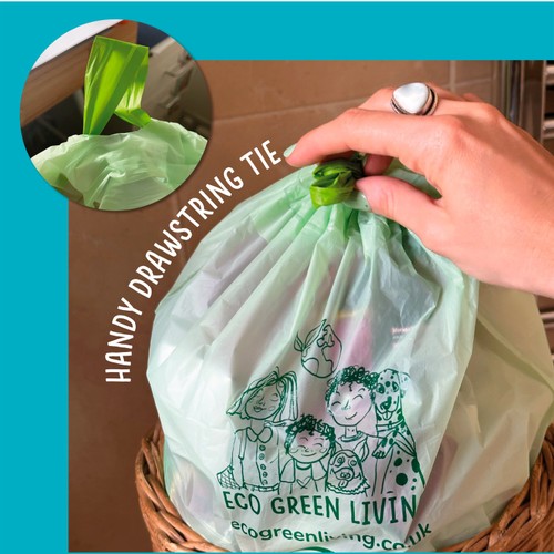 Eco Green Living Certified Compostable Small 8L Drawstring Caddy Bin Liner