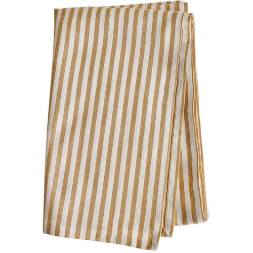 M&S Cotton with Linen Striped Tablecloth, Ochre