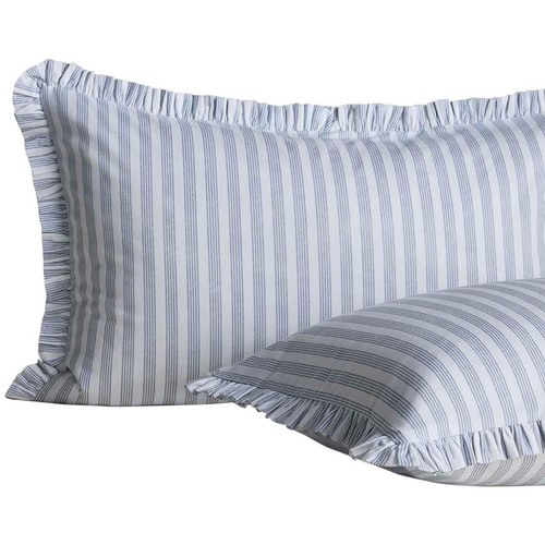 M&S Pure Cotton Striped Ruffle Bedding Set, Single, Blue Mix