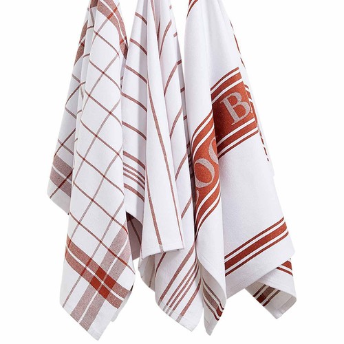 M&S Cotton Rich Striped Tea Towels, Terracotta