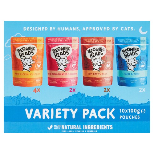 Meowing Heads Adult Cat Food Wet Pouches Variety Pack