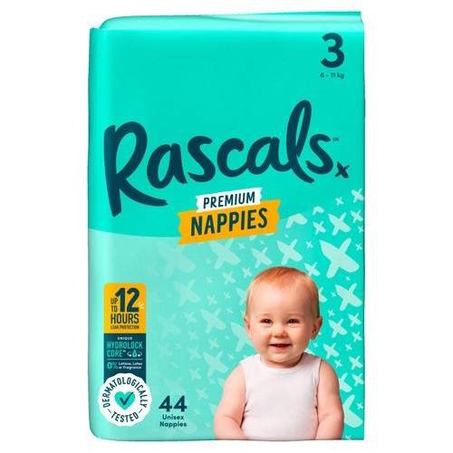 Rascals Premium Nappies, Size 3 (6-11kg)