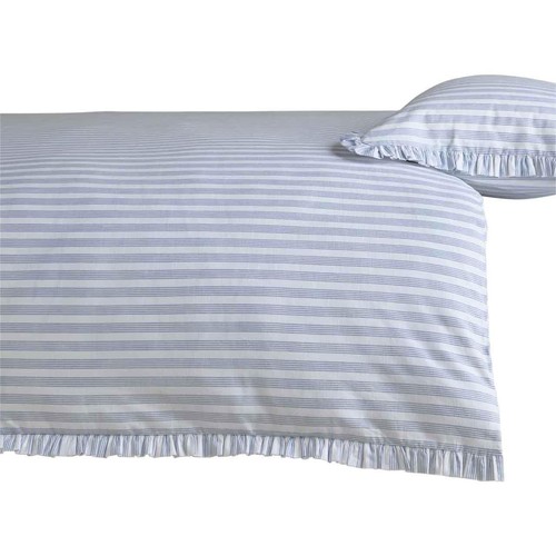 M&S Pure Cotton Striped Ruffle Bedding Set, Single, Blue Mix