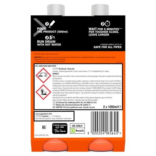 Mr Muscle Power Gel Drain & Sink Unblocker Twin Pack