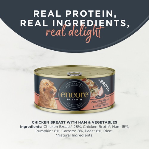 Encore Natural Wet Dog Food Tin Chicken Breast with Ham in Broth