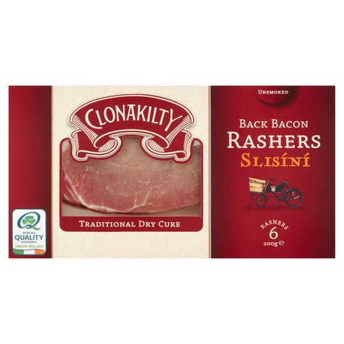 Clonakilty Irish Dry Cure 6 Unsmoked Back Bacon Rashers
