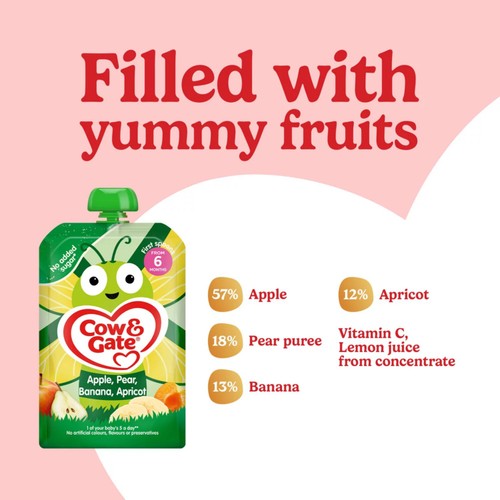 Cow & Gate Fruit Apple Pear Banana & Apricot Baby Pouch 6+ Months