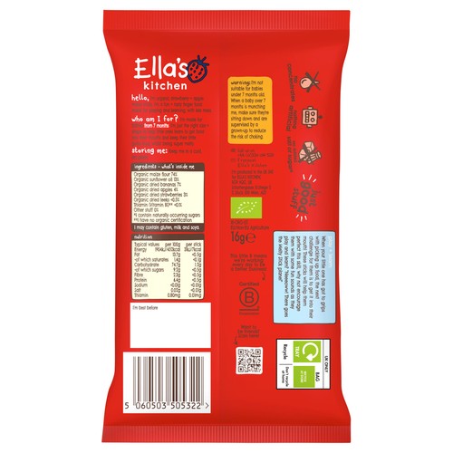 Ella's Kitchen Strawberry & Apple Melty Sticks Baby Snack 7+ Months