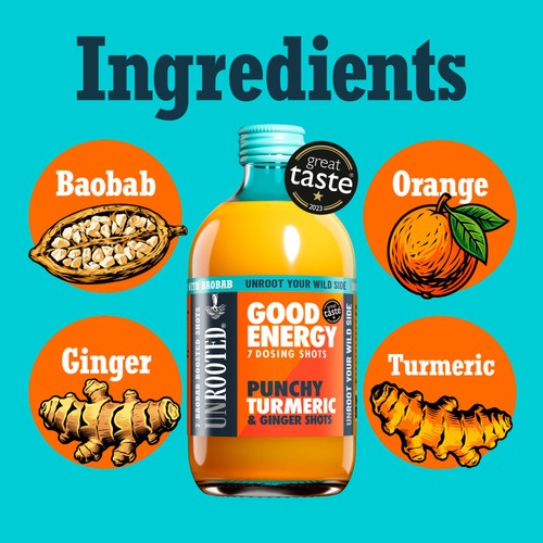 UNROOTED Punchy Turmeric, Ginger & Baobab 7x Dosing Shots