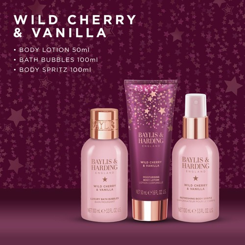 Baylis & Harding Wild Cherry & Vanilla Gift Wrapped Pamper Trio Gift Set