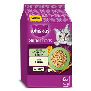 Whiskas 1+ Adult Wet Cat Food Superfoods with Fish in Jelly 6x50g