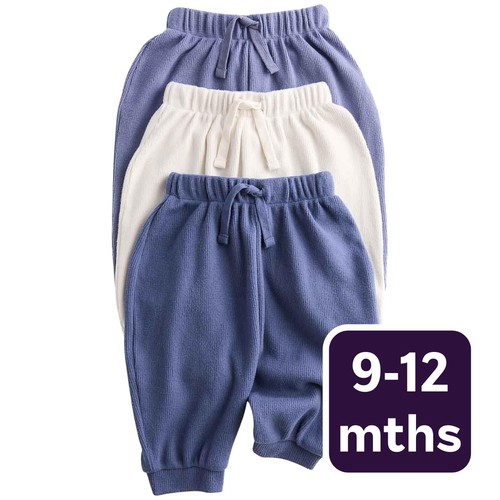 M&S Boys Brushed Waffle Joggers, 9-12 M, Blue Mix