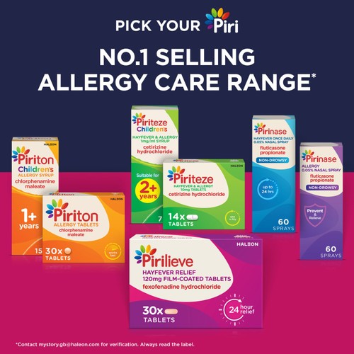 Pirilieve Hayfever Relief, Fexofenadine Antihistamine Tablets