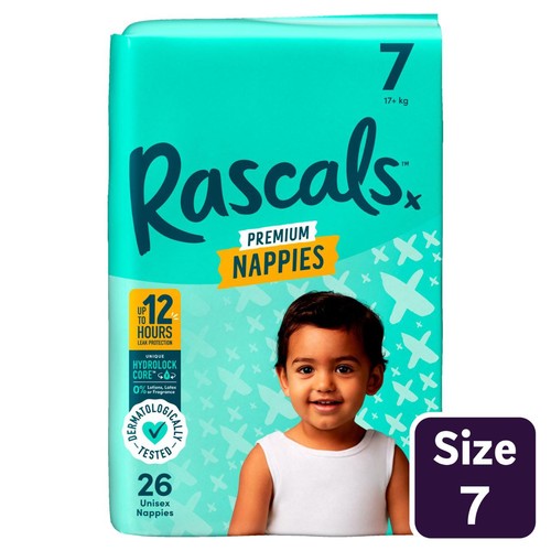 Rascals Premium Nappies, Size 7 (17+kg)