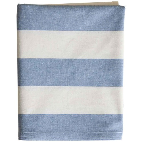 M&S Cotton with Linen Wide Stripe Tablecloth, Blue